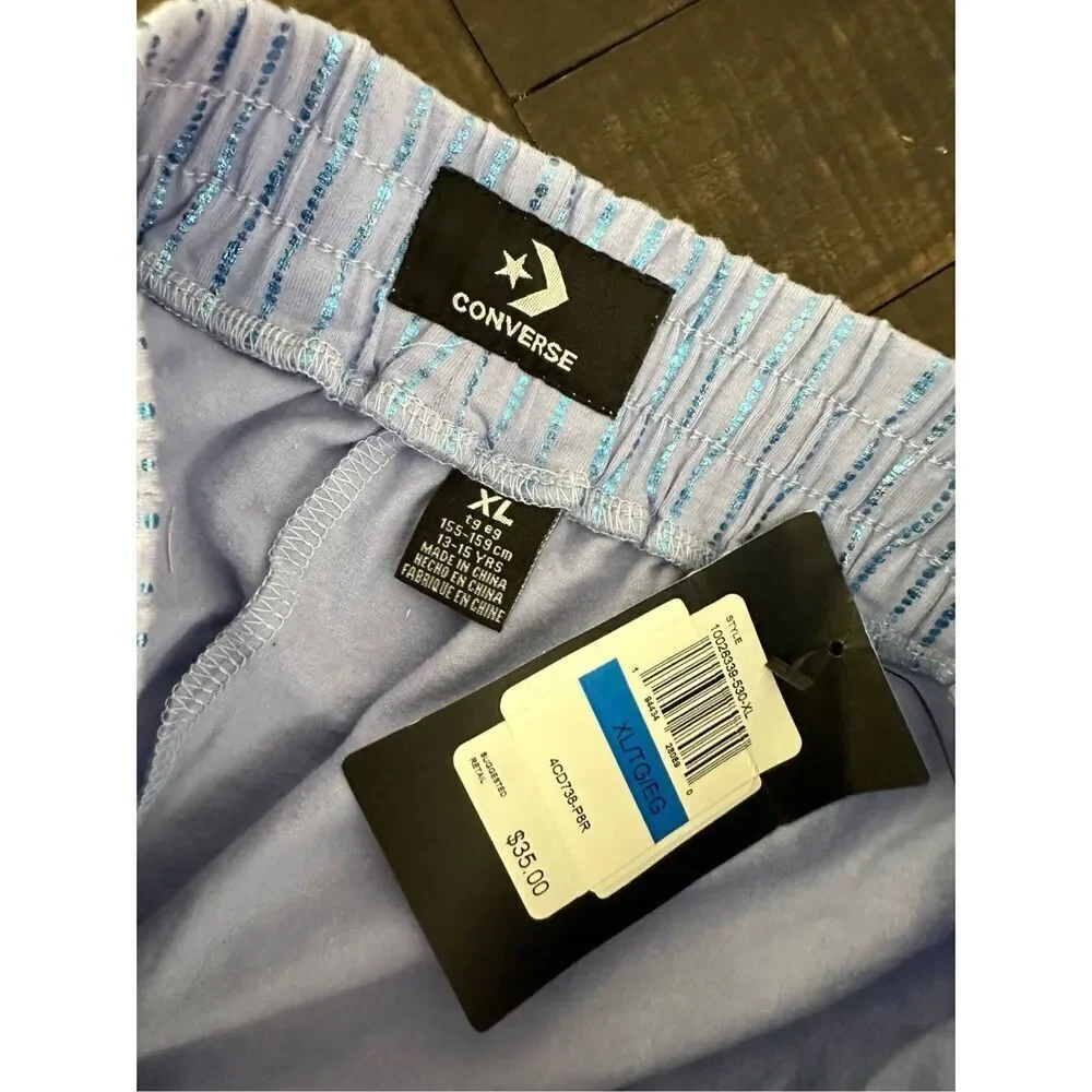 Converse Shine Striped Blue High Rise Pull On 2 Pocket Shorts Size XL New